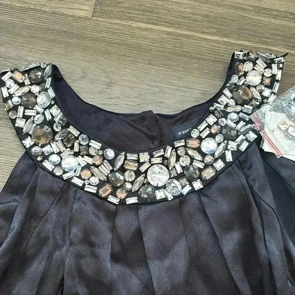 ✨🆕French Connection🆕✨ | Black satin tank top with rhinestones - Picture 3 of 10